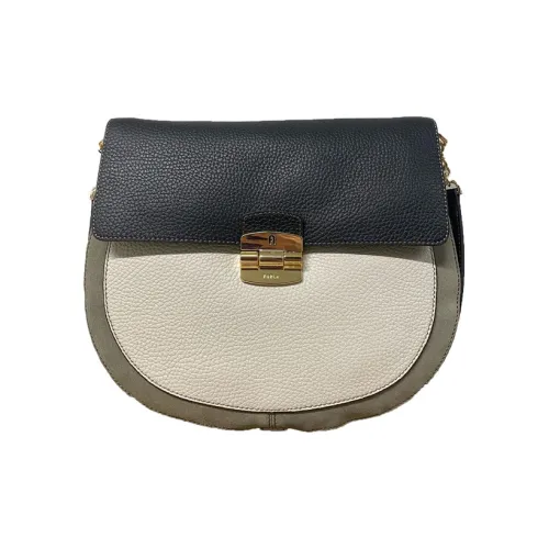 Furla Club 2 Кожа Седло Сумка Сумка через плечо Маленькая Женская Черная и Бежевая