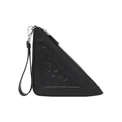 PRADA Triangle Leather Clutch Regular Men's Black