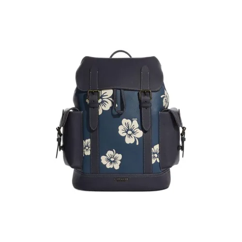 COACH Hudson Крупнозернистая текстура Кожа Рюкзак Большой Мужской Джинсовый Синий