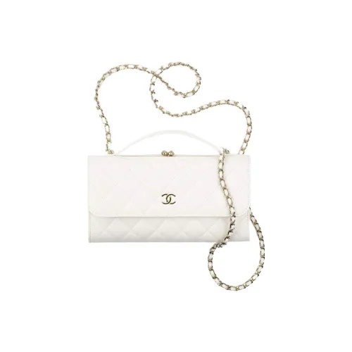 CHANEL 22A Блестящая телячья кожа с золотым металлическим чехлом для телефона сумка через плечо женская белая