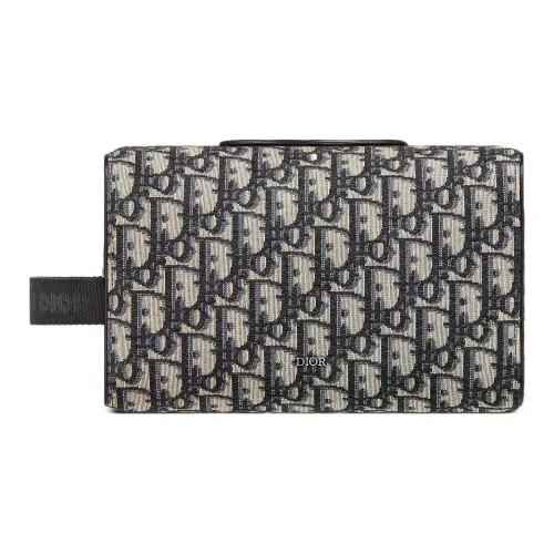 DIOR Lingot Printed Жаккардовая ткань Косметичка Сумка для хранения Клатч Сумка Сумка для туалетных принадлежностей Мужская Бежево-черная