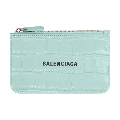 Balenciaga Cash Яркий Крокодиловый Узор Тисненая Коровья Кожа Монетница Держатель для Карт Большой Женский Зеленый