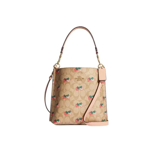 COACH Mollie Сумка из холста с гладкой кожей ведрообразной формы сумка через плечо маленькая женская коричневая