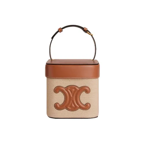 CELINE Triomphe Текстиль Корова Кожа Коробка Сумка Сумка через плечо Сумка для женщин Бежевый Коричневый