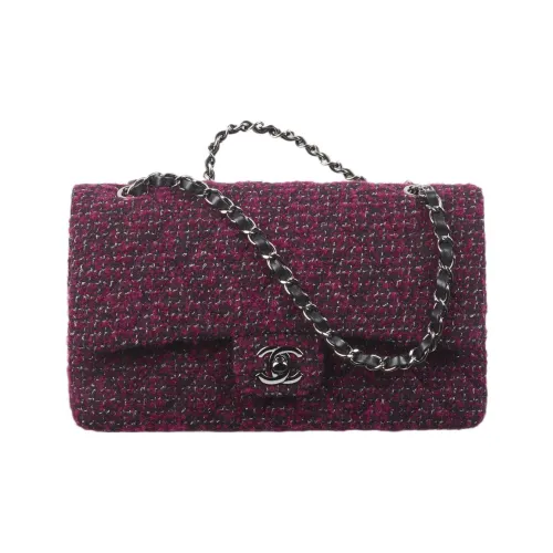CHANEL Classic Flap CF Шерсть Twill Мягкий Шерстяной Rust Металл Сумка через плечо Женские Deep Розовый черный Серебряный