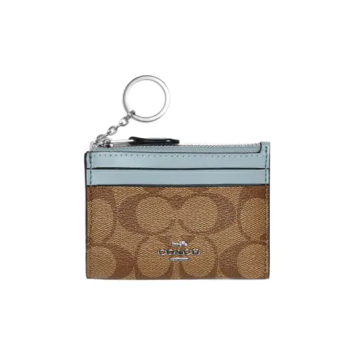 COACH Skinny Id Case Холщовая кожа Кошелек Картхолдер Женские Кожа Светло-синий