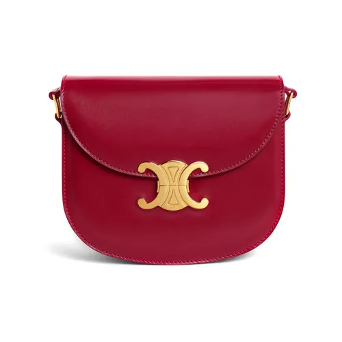 CELINE Besace Clea Сатин Гладкая Коровья Кожа Сумка через плечо Сумка на плечо Женская Красная