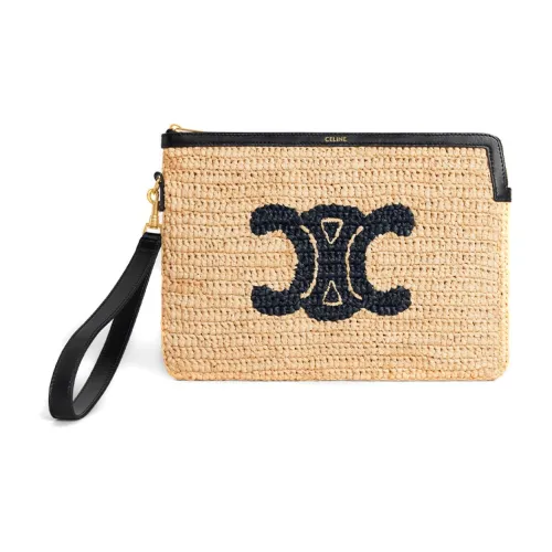 CELINE Triomphe Arc De Triomphe Ткань Кошелек для монет клатч женский бежевый синий