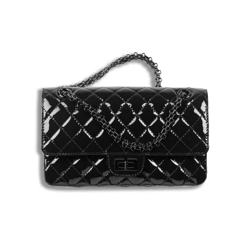 CHANEL 2,55 Голень Лакированная кожа и металл Сумка через плечо Женская Черная