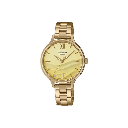 CASIO SHEEN Collection Кварцевый механизм Смольный ремешок Часы Женские Золотистый циферблат SHE 4550G 9AUPR