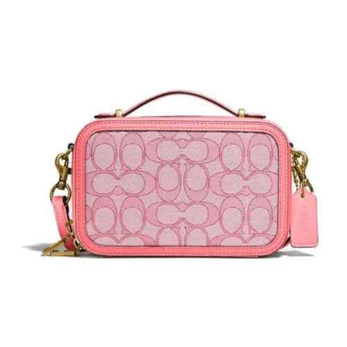 COACH Canvas с кожаными вставками сумка для коробок Camera сумка через плечо бананка сумка мини женская цвет розово-вишневый