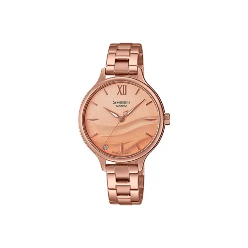 CASIO SHEEN Collection Кварцевый механизм Смольный ремешок Часы Женские Золотистый циферблат SHE 4550PG 4AUPR