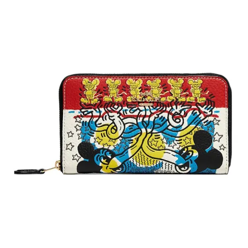 COACH Keith Haring Коллаборация Id Zip Wallet из кожаной галечницы клатч кошелек маленький унисекс белый красный и синий