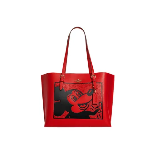 COACH Disney X Keith Haring Mollie Двойная сторона кожа и гладкая кожа сумка-тоут сумка через плечо женская красная