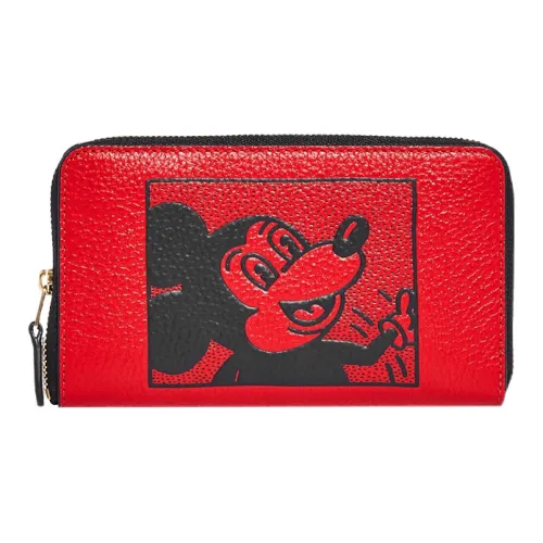 COACH X DISNEY X Keith Haring Id Zip Wallet Кожаный держатель для карт кошелек Женский Красный