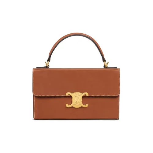 CELINE Triomphe Корова Кожа Коробка Сумка Сумка через плечо Стандартная Женская Рыжий Коричневый Карамель