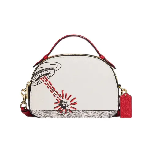 COACH X DISNEY Коллаборация X Keith Haring Serena Сумка через плечо из галечной кожи Маленькая Женская Белая