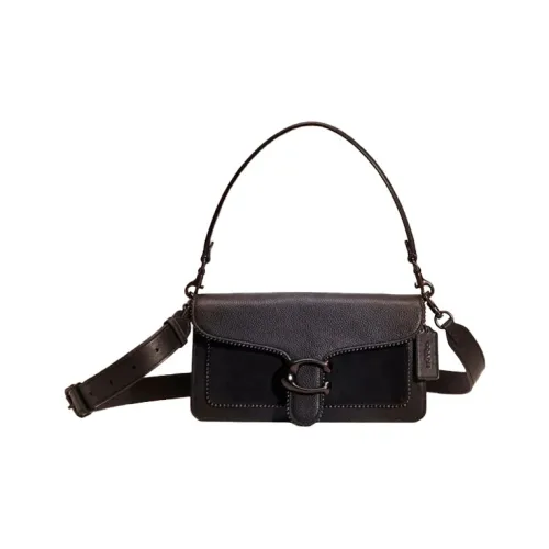 COACH Tabby Полированная галечная кожа портативная сумка через плечо женская черная