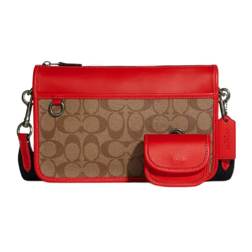 COACH Heritage Корова Кожа Одно Плечо Ручная Сумка Сумка через плечо Средняя Мужская Коричневая и Красная