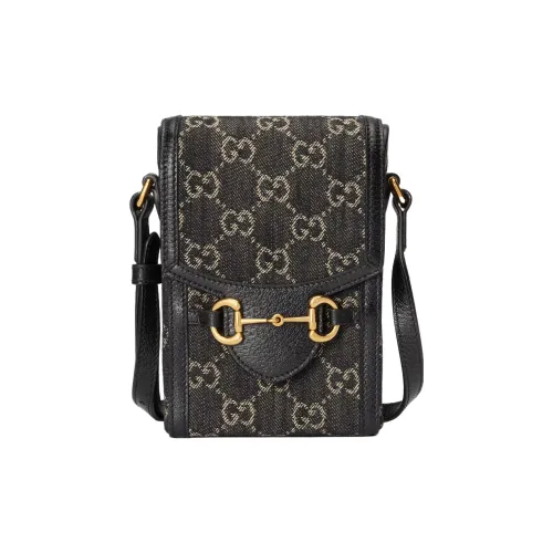 GUCCI Horsebit 1955 JACQUARD DENIM С кожаными вставками Чехол для телефона Cigarette Case Сумка Сумка через плечо Мини