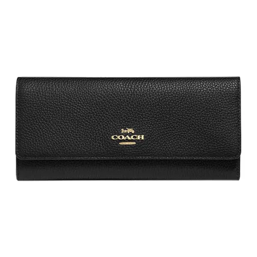 COACH Тройной складной кошелек из мягкой кожи клатч кошелек маленький женский черный