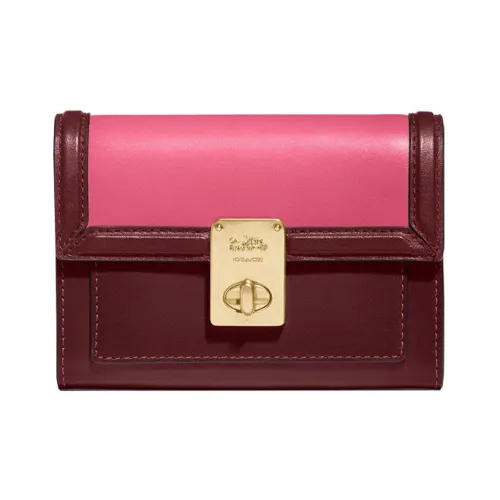 COACH Hutton Телячья кожа Клатч Монета Кошелек Мини Женский Розовый и Бургунди