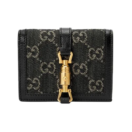 GUCCI Jackie 1961 Холст и Кожа Клатч Кошелек Держатель для Карт Маленький Женский Черный
