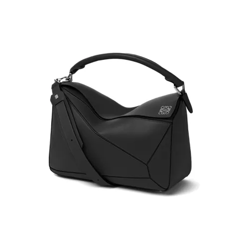 LOEWE Пазл Коровья кожа Пазл Сумка Сумка через плечо Сумка среднего размера Женская Черная