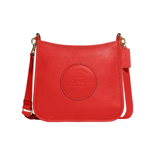COACH Dempsey Pebble Кожа Сумка для документов Сумка через плечо Большая Женская Miami Красный