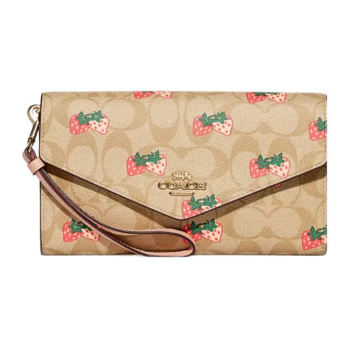 COACH Конверт Кожа Сумка конверт Клатч Кошелек Маленький Женский Хаки