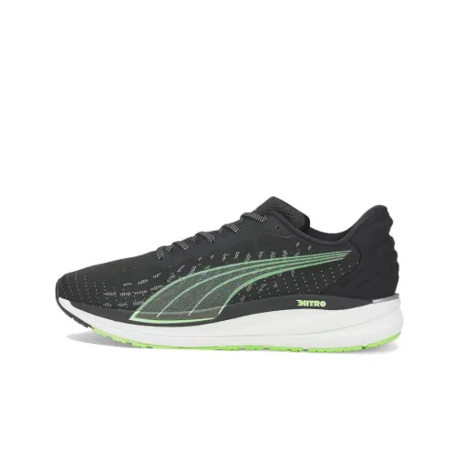 PUMA Magnify Nitro Knit Low Топ Беговые кроссовки Мужской Черный Зеленый