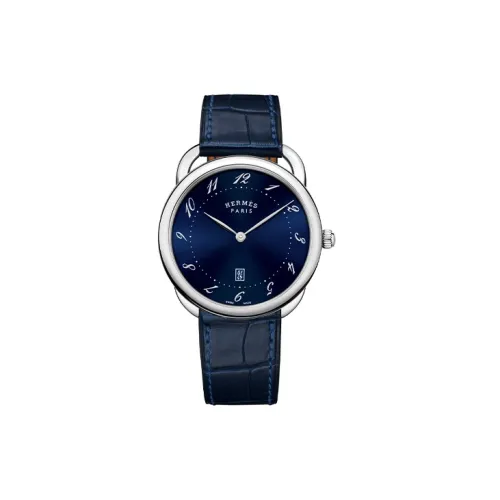 HERMES ARCEAU Collection Мужские часы Кварцевый механизм Естественная кожа Ремешок 40 мм Синий циферблат Часы W044824WW00