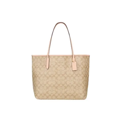 COACH City Canvas с гладкой кожей тоут-сумка сумка для покупок сумка через плечо большая женская хаки