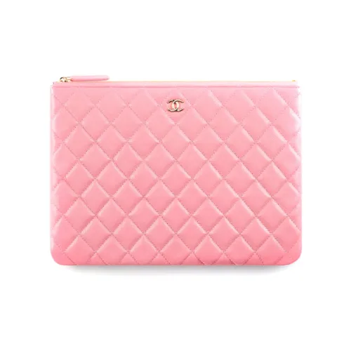 CHANEL Рельефный тисненый блестящий клатч из телячьей кожи с золотым металлом женский розовый