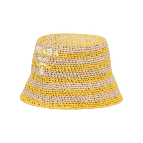 PRADA Плетеная соломенная шляпа ведра Бежевый/желтый Женская