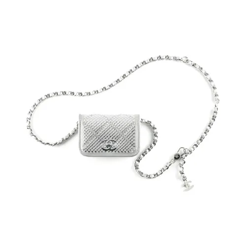 CHANEL Lambskin Rhinestone Metal Crossbody Bag Shoulder Bag Women's Silver CHANEL Овечья кожа Стразы Металл Сумка через плечо Сумка для плеча Женская серебряная