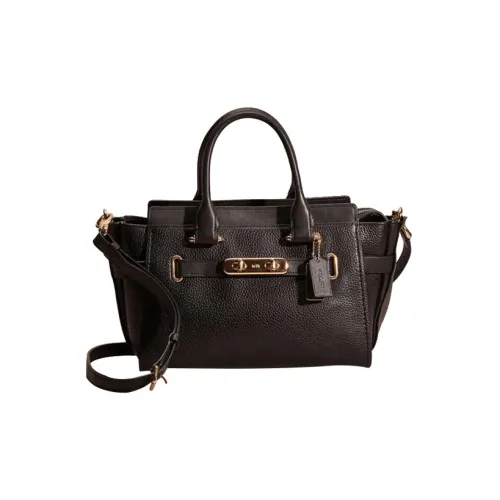 COACH Swagger Мягкий GRAIN LEATHER Тоут Сумка через плечо Сумка Большая Женская Черная