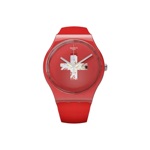 SWATCH ORIGINALS Collection Кварцевый механизм Унисекс Часы 41 мм Красный циферблат Часы Пластиковый корпус Часы Силиконовый ремешок