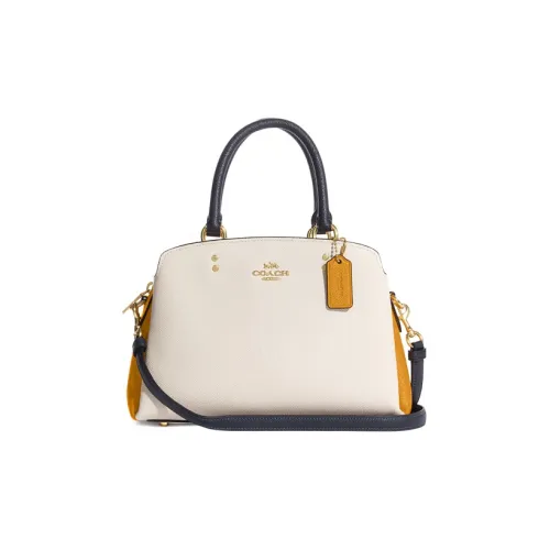 COACH Lillie Крестообразная текстура кожа Сумка через плечо Сумка через плечо Сумка среднего размера Женская Белая и Желтая