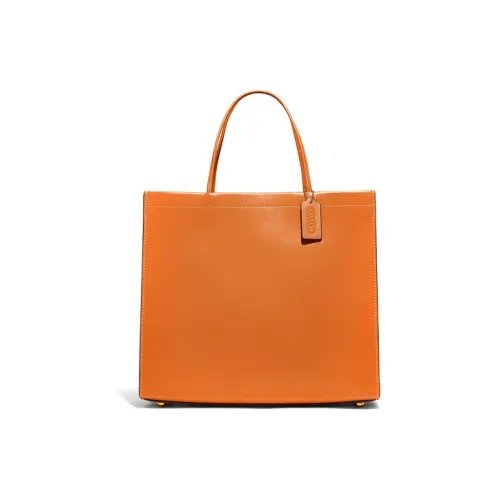 COACH Cashin Кожа Однотонный Сумка Квадратная Тоут Сумка Сумка через плечо Большая Женская Папайя Оранжевая