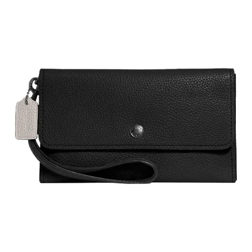 COACH Тройной Галечный Кожа Кожаный Кошелек для Карт Браслет Сумка Клатч Маленький Женский Черный