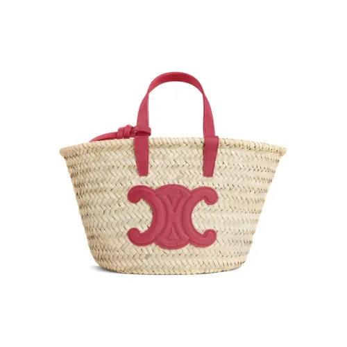 CELINE Teen Triomphe Raffia Ткани вязаные Коровья кожа Обметка Сумка Женские Ярко-розовый