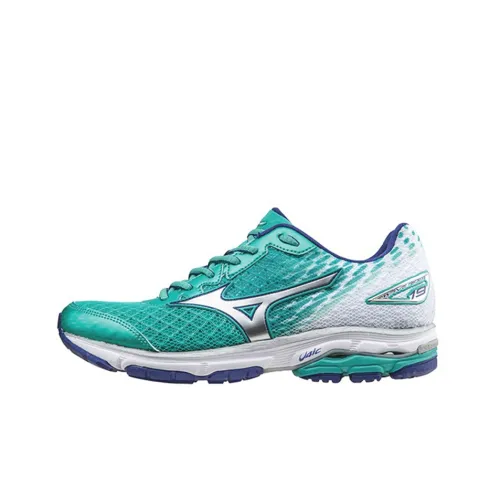 Mizuno Wave Rider 19 Устойчивый к истиранию Дышащие Низкие Беговые кроссовки Женские Белые Синие Зеленые