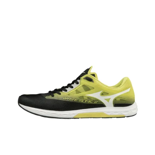 Mizuno Wave Sonic 2 Широкий Амортизаторы Устанавливающие Сопротивление Сцеплению Устойчивость к Износу Низкий Топ Беговые кроссовки Унисекс Черный Желтый