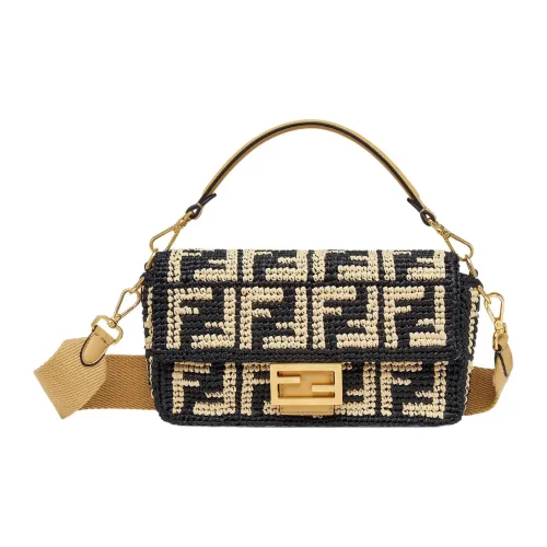 FENDI Baguette Холст Багет Сумка Холст Сумка Сумка через плечо Сумка среднего размера Женская Бежевая Черная