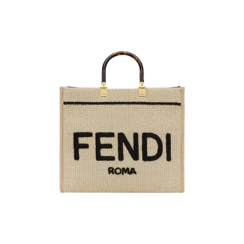 FENDI Sunshine Коровья кожа Тоут Сумка Сумка для покупок Сумка через плечо Сумка среднего размера Женская Бежевая