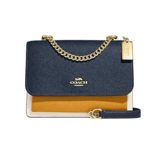 COACH Klare Кожа Аккордеонная Сумка Сумка через плечо Маленькая Женская Темно-синяя и Желтая
