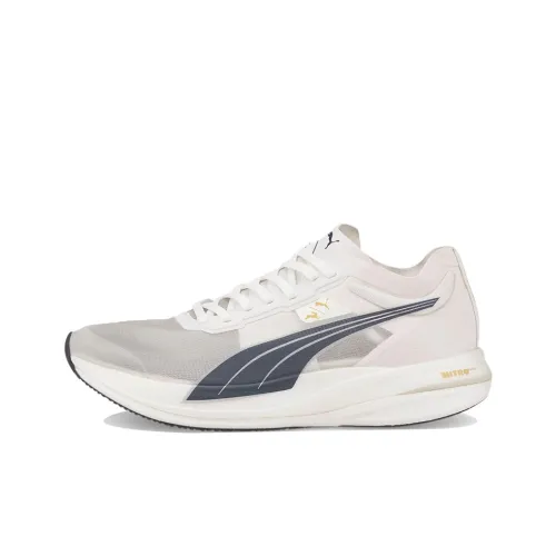 PUMA Deviate Nitro Elite Амортизирующие шоки Противоскользящие и устойчивые к истиранию Низкий топ Беговые кроссовки Мужские Белый Серый