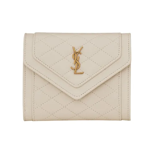 SAINT LAURENT Gaby Лоскутное шитье Овечья шкура Кошелек Женские Светло-янтарный