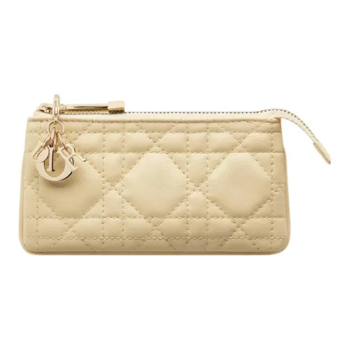 DIOR Lady Dior Lambskin Key Pouch Clutch Women's Candy Light Yellow